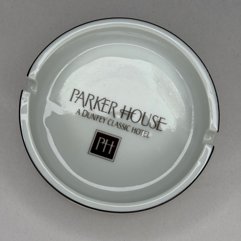 Vintage Parker House‎ Dunfey Classic Hotel Ashtray White Ceramic Made in Japan